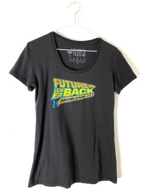 Chive Tees Black Scoop Neck Graphic Tee “Future Lower Back Problems” Parody
